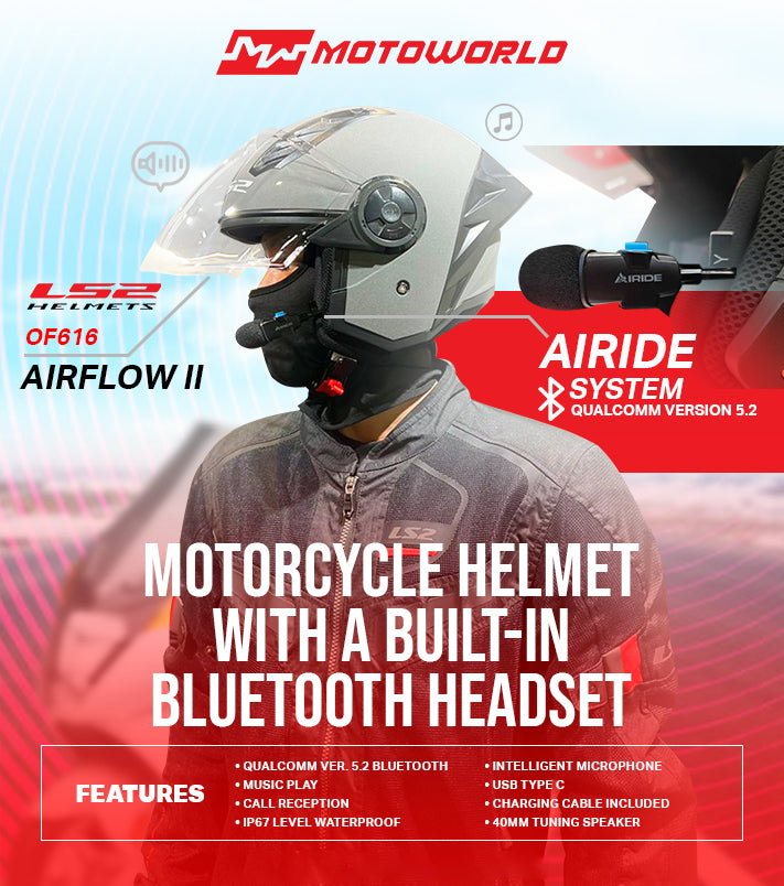 LS2 OF616 AIRFLOW II OPEN FACE HELMET w/ BLUETOOTH AIRIDE