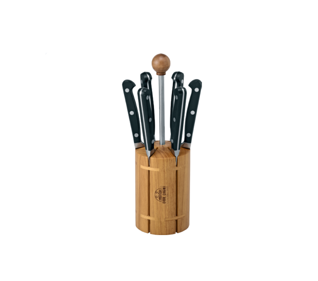 DUE CIGNI WOOD HOLDER 6PC STEAK SERRATED