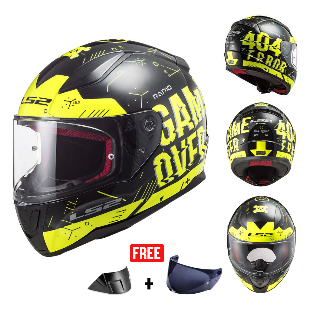 LS2 FF353 RAPID MOTORCYCLE FULL FACE HELMET W/ FREE SPOILER & VISOR