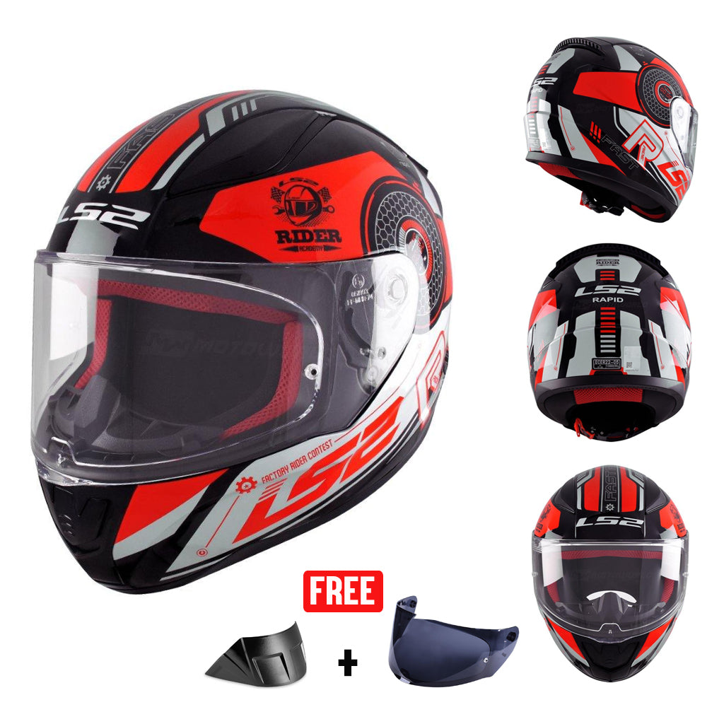 LS2 FF353 RAPID MOTORCYCLE FULL FACE HELMET W/ FREE SPOILER & VISOR