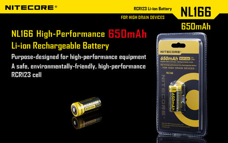 NITECORE RECHARGEABLE CR123 650MAH (NL166)